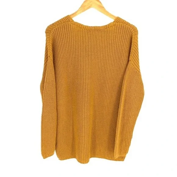 Jenni Kayne Cotton Cabin Knit Pullover Sweater Oversized Mustard Yellow Size Med